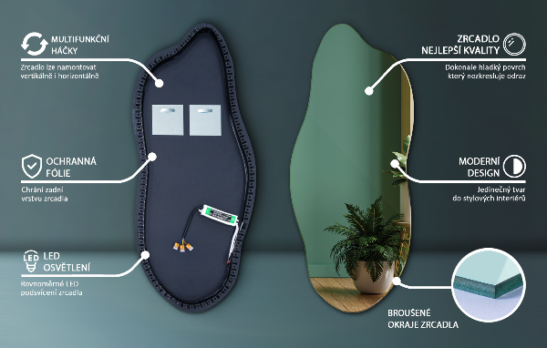 Miroir forme irrégulière lumineux 35x80 cm