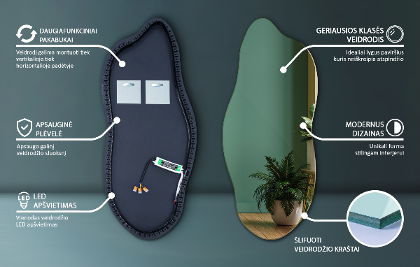 Miroir forme irrégulière lumineux 35x80 cm