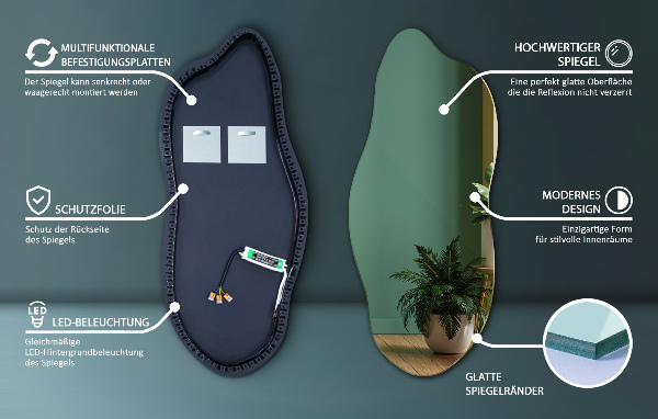 Miroir forme irrégulière lumineux 40x90 cm