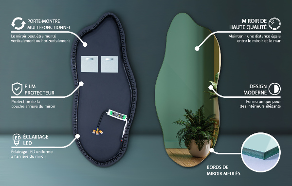 Miroir forme irrégulière lumineux 40x90 cm