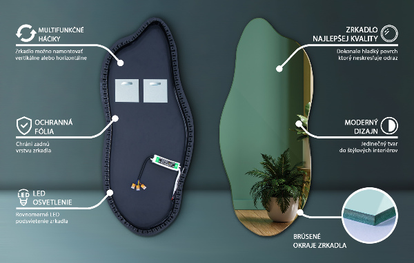 Miroir forme irrégulière lumineux 45x100 cm