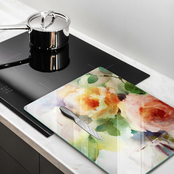 Protection plaque induction Fleurs peintes