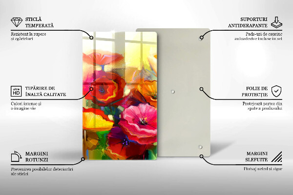 Protection plaque induction Fleurs colorées peintes