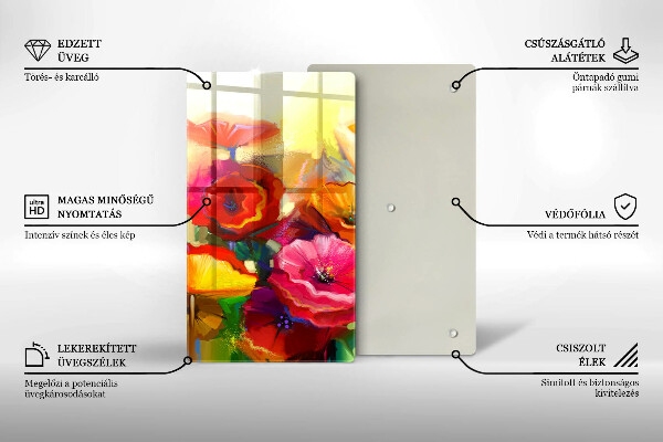 Protection plaque induction Fleurs colorées peintes