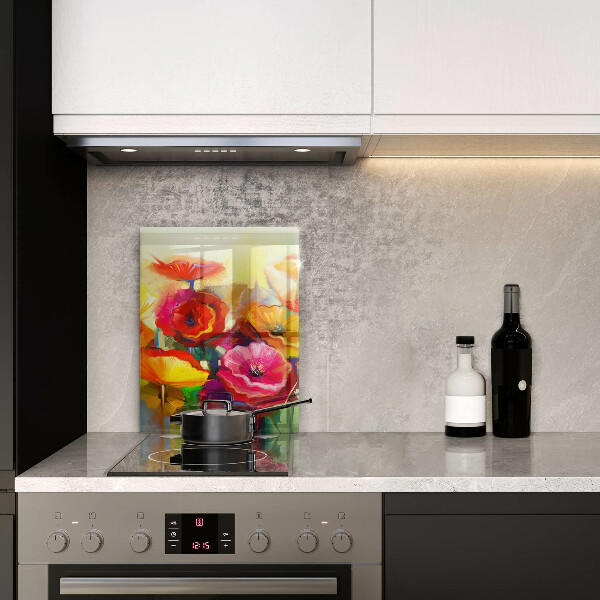 Protection plaque induction Fleurs colorées peintes