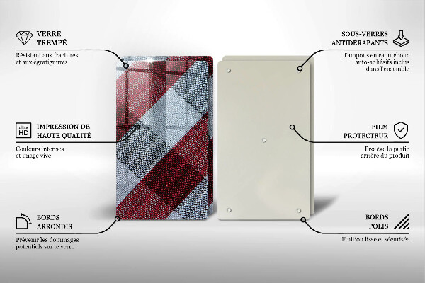 Protection plaque induction Motif à carreaux rouge et blanc