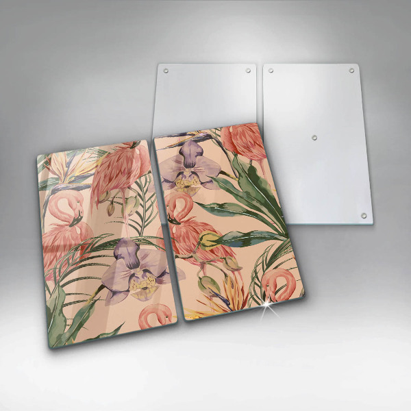 Cache plaque de cuisson Illustration de flamants roses