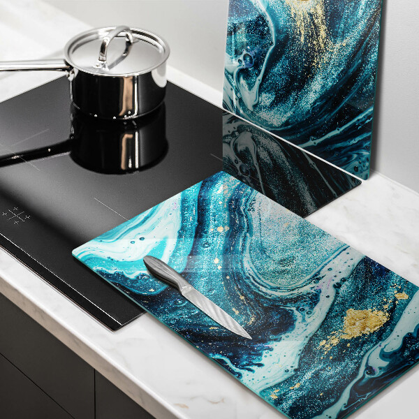 Cache plaque de cuisson Abstraction d'or bleu