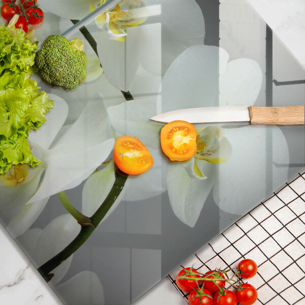 Cache plaque de cuisson Fleurs d'orchidées blanches