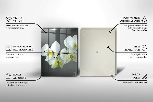 Cache plaque de cuisson Fleurs d'orchidées blanches