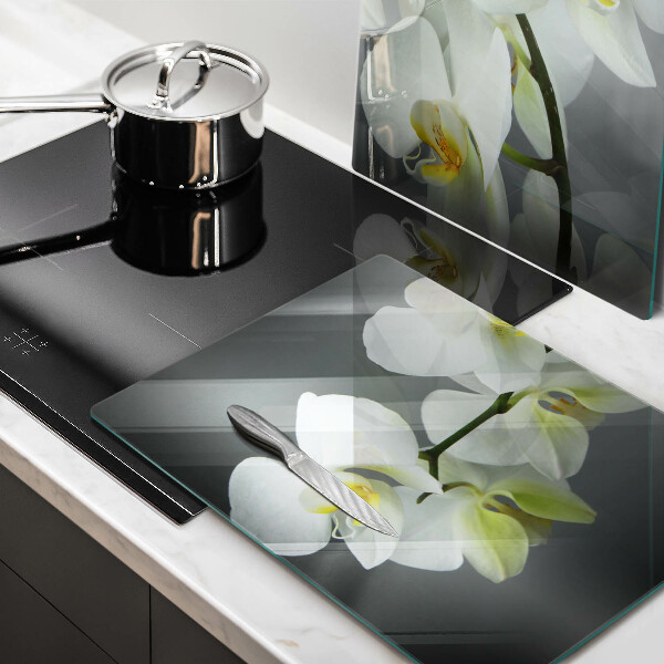 Cache plaque de cuisson Fleurs d'orchidées blanches