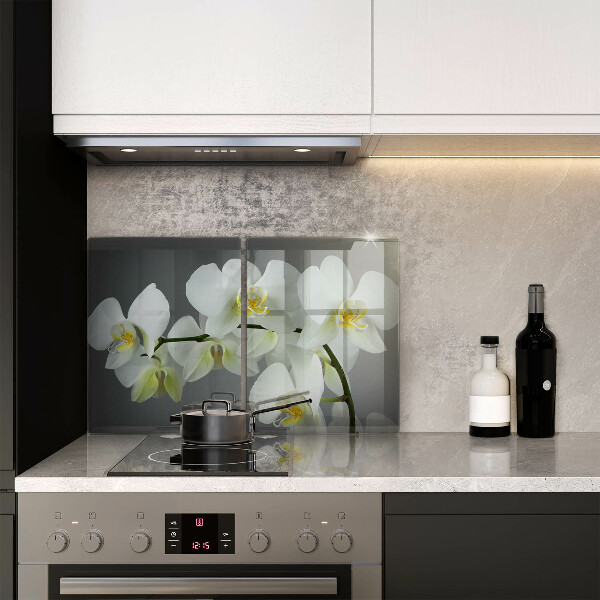 Cache plaque de cuisson Fleurs d'orchidées blanches