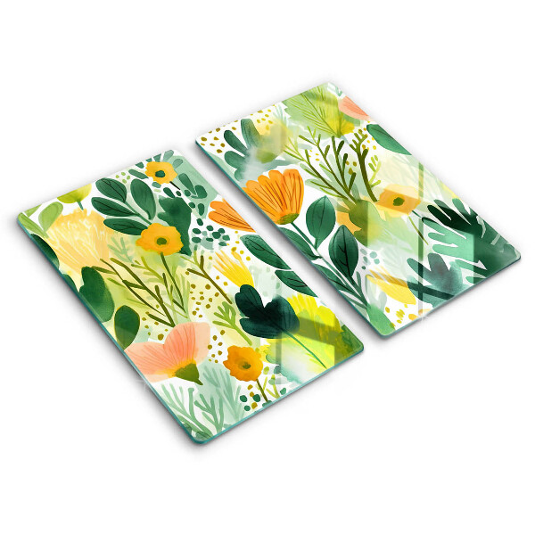 Cache plaque de cuisson Fleurs peintes