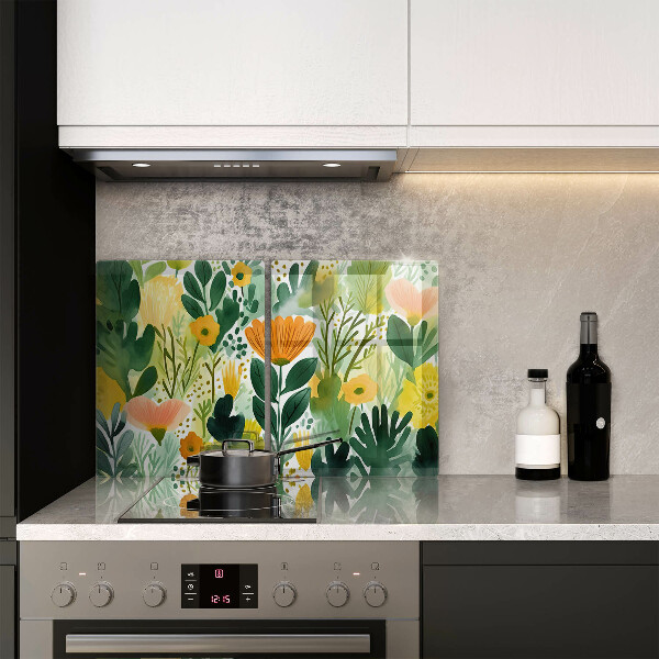 Cache plaque de cuisson Fleurs peintes