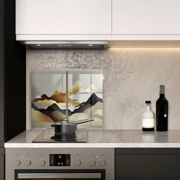 Cache plaque de cuisson Montagnes dorées abstraites