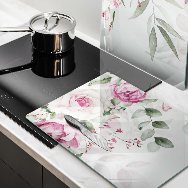 Cache plaque de cuisson Roses aquarelles