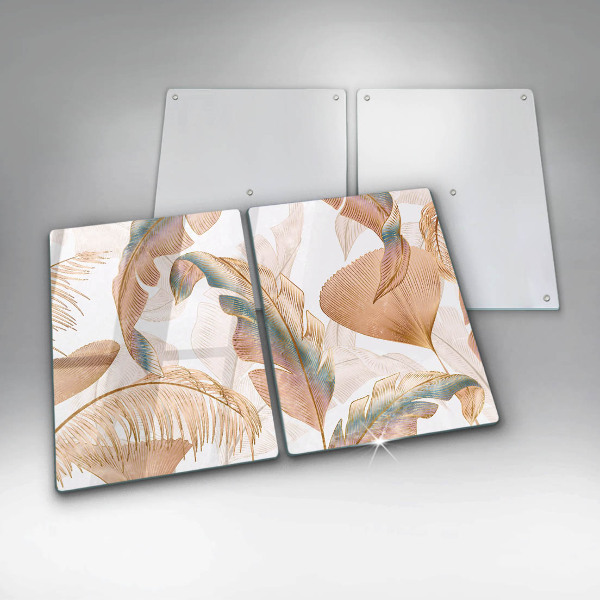 Cache plaque de cuisson Plumes et feuilles de bohème