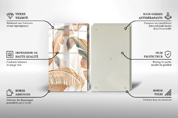 Cache plaque de cuisson Plumes et feuilles de bohème