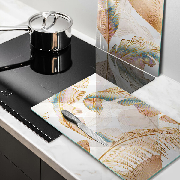 Cache plaque de cuisson Plumes et feuilles de bohème