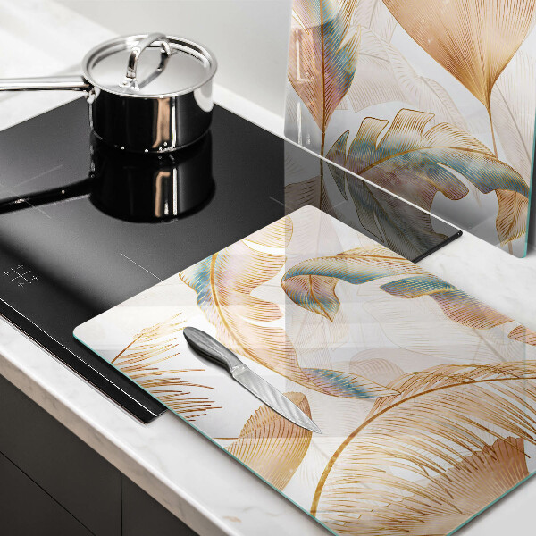 Cache plaque de cuisson Plumes et feuilles de bohème