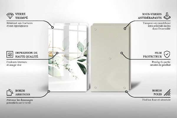 Cache plaque de cuisson Feuilles d'aquarelle