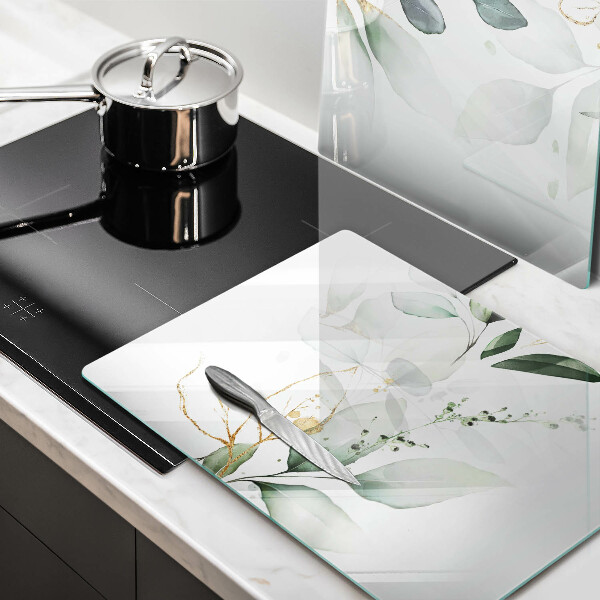 Cache plaque de cuisson Feuilles d'aquarelle