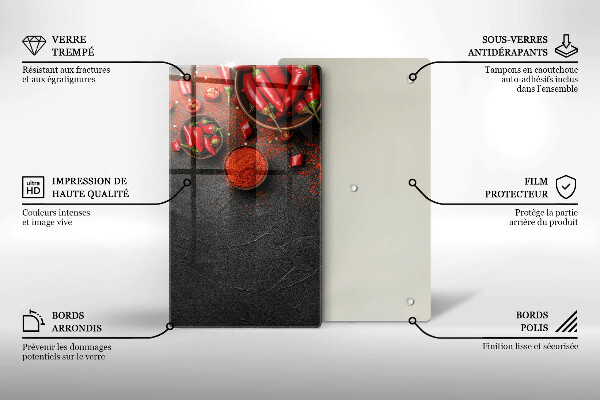 Planche à découper verre Piments rouges
