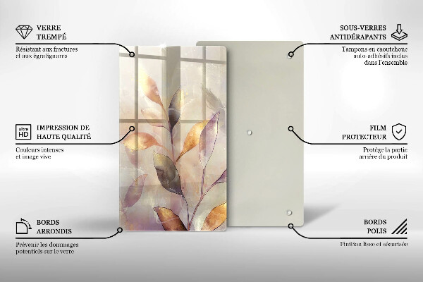 Protection pour plaque de cuisson Feuilles de bohème peintes