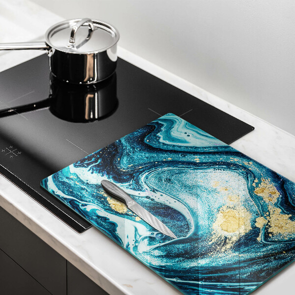 Protection pour plaque de cuisson Abstraction d'or bleu