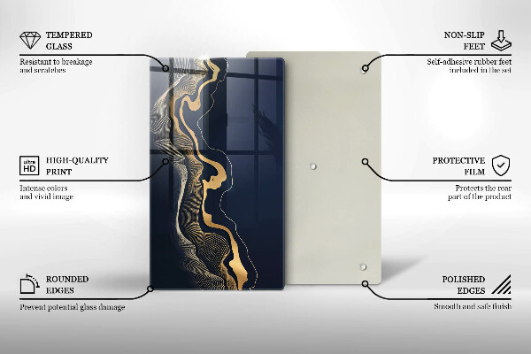 Planche à découper verre Lignes dorées abstraites