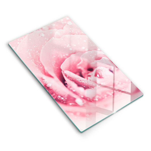 Protection pour plaque de cuisson Gouttes de rosée et fleur rose