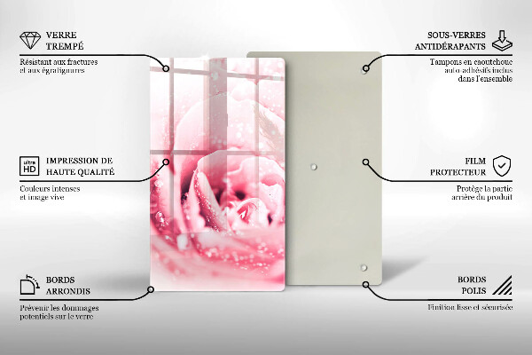 Protection pour plaque de cuisson Gouttes de rosée et fleur rose