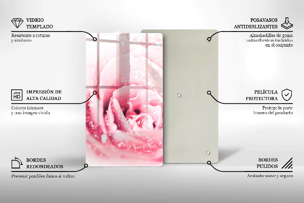 Protection pour plaque de cuisson Gouttes de rosée et fleur rose