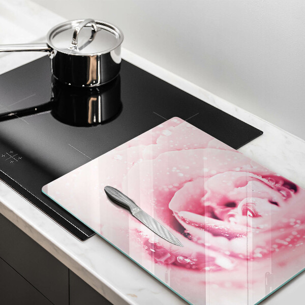 Protection pour plaque de cuisson Gouttes de rosée et fleur rose