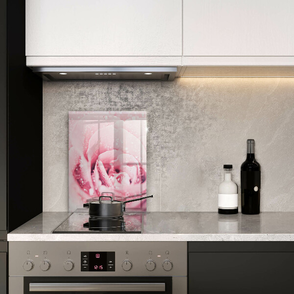 Protection pour plaque de cuisson Gouttes de rosée et fleur rose