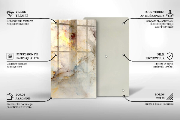 Protection pour plaque de cuisson Texture de marbre avec de l'or