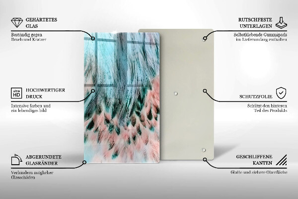 Planche à découper verre Plumes d'oiseaux bohèmes