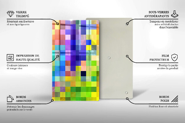 Planche à découper verre Carrés de pixels colorés