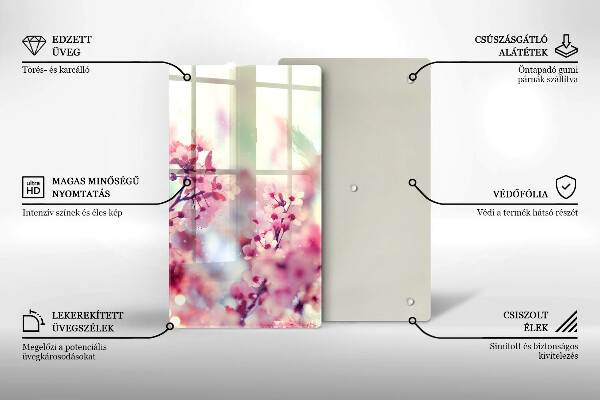 Planche à découper verre Fleurs roses printanières