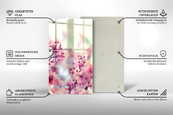 Planche à découper verre Fleurs roses printanières