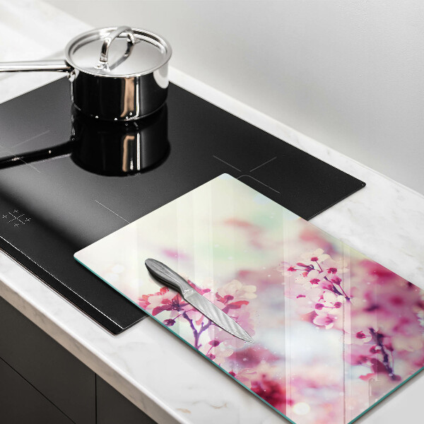 Planche à découper verre Fleurs roses printanières
