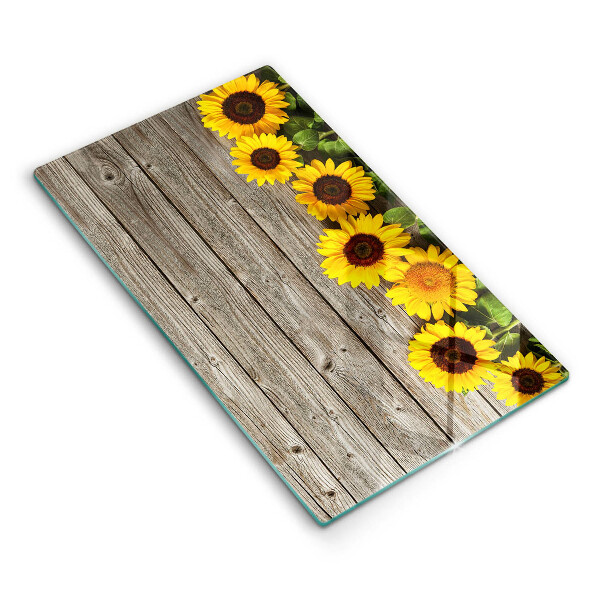 Planche à découper verre Tournesols sur planches