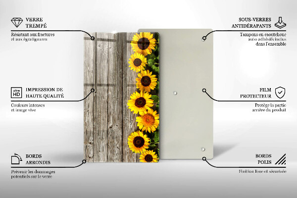 Planche à découper verre Tournesols sur planches