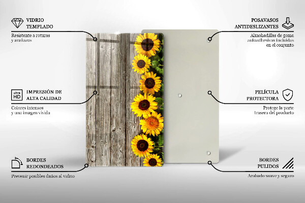 Planche à découper verre Tournesols sur planches