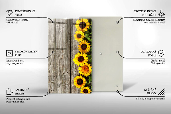 Planche à découper verre Tournesols sur planches