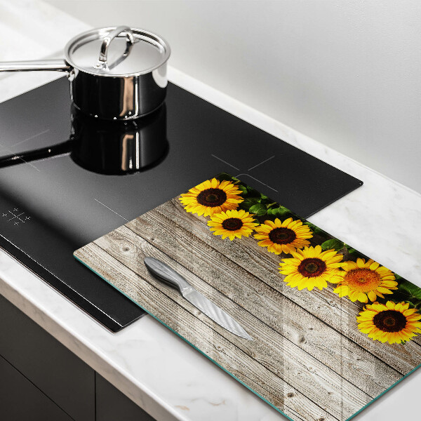Planche à découper verre Tournesols sur planches