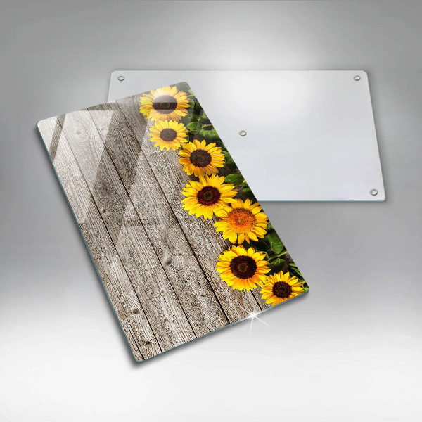 Planche à découper verre Tournesols sur planches
