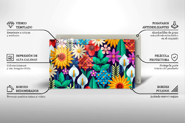 Protège plaque de cuisson Illustration de prairie de fleurs