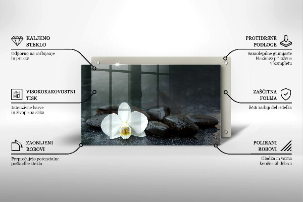 Protège plaque de cuisson Pierres Zen fleurs blanches