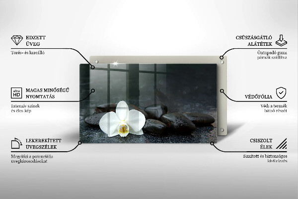 Protège plaque de cuisson Pierres Zen fleurs blanches